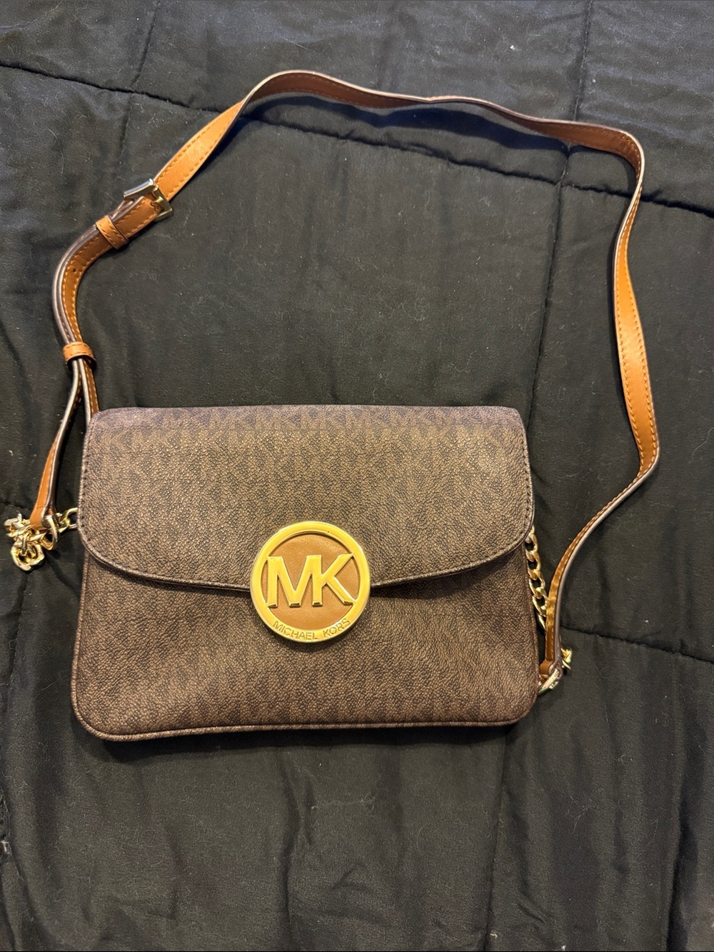 Michael Kors Brown Monogram MK-Logo Crossbody Bag